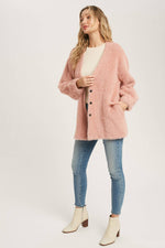 Fuzzy Knit Balloon Sleeve Jacket | Dusty Pink