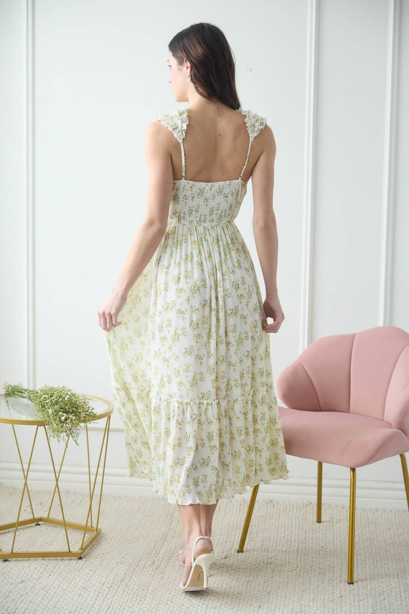 Floral Wrap Ruffle Detail Sleeveless Maxi Dress | Ivory