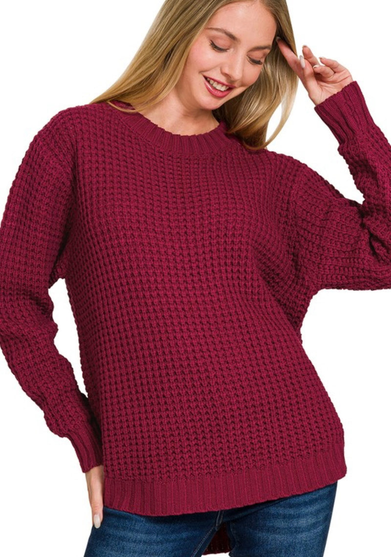 Chunky Waffle Sweater | Cabernet
