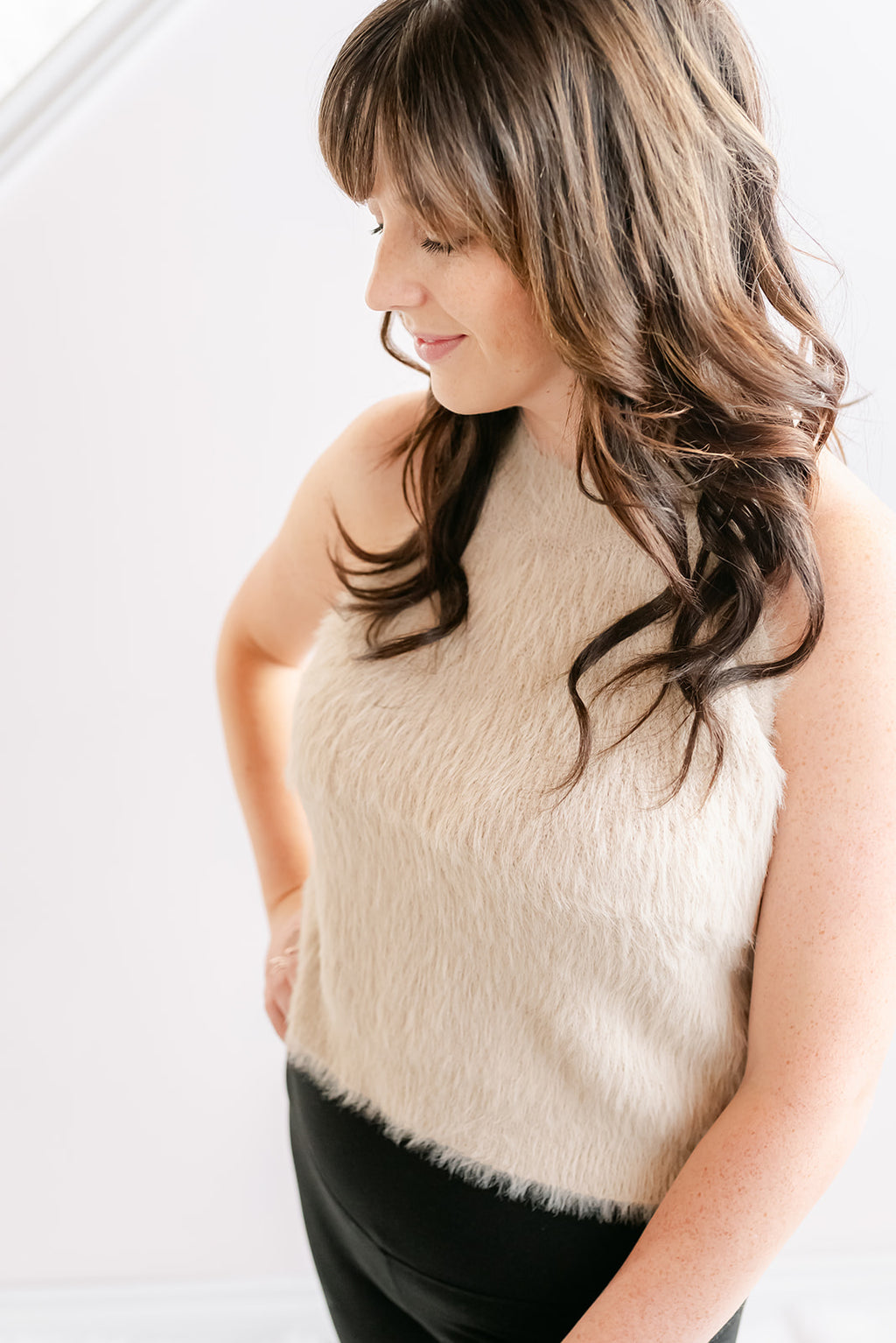 Fuzzy Sweater Tank | Beige - MNR Beauty Boutique