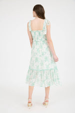 Floral Smocked Sweetheart Ruffle Trim Midi Dres | Mint