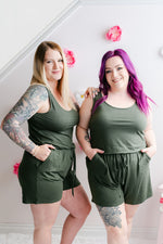 Curvy Sleeveless Classic Romper | Army Green