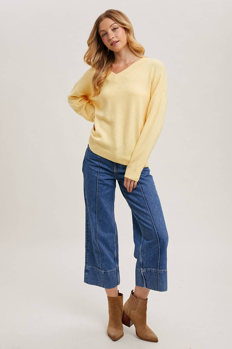 V-Neck Soft Knit Sweater Pullover | Lemonade