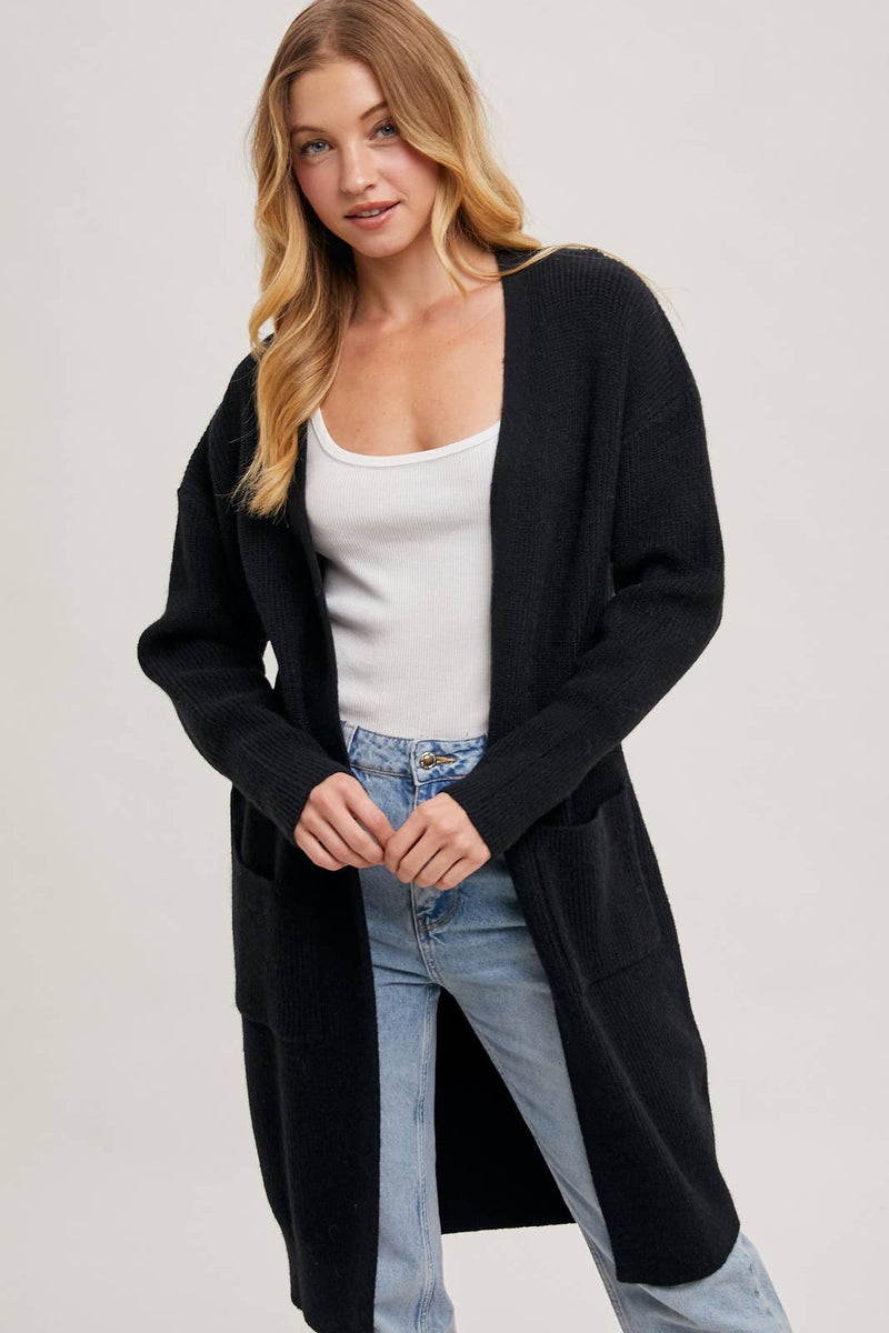 Ribbed Open Front Cardigan | Black
