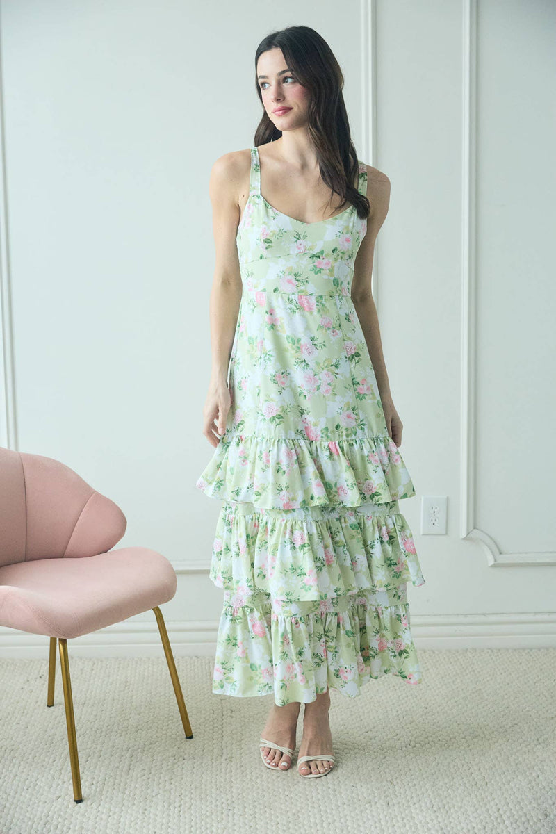 Floral Tiered Ruffle Midi Dress | Mint