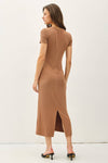 Ribbed Knit Short Sleeve Midi T-Shirt Dress | Toffee Brown