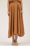 Boxy Pleated Midi Skirt | Camel