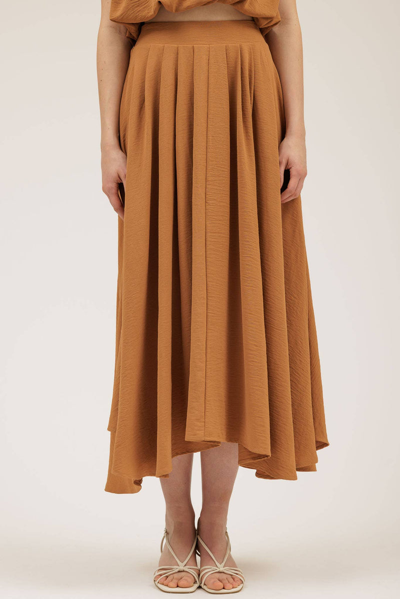 Boxy Pleated Midi Skirt | Camel