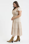 Curvy Flutter Sleeve Maxi Dress | Khaki
