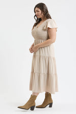 Curvy Flutter Sleeve Maxi Dress | Khaki