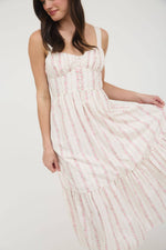 Floral Stripe Button Detail Maxi Dress | Pink