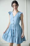 The Sara Chambray Button Down Tiered Mini Dress