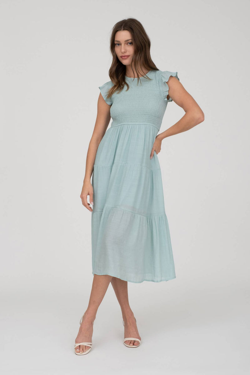 Smocked Tiered Midi Dress | Light Sage