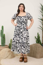 Curvy Scallop Trim Puff Sleeve Midi Dress | Black