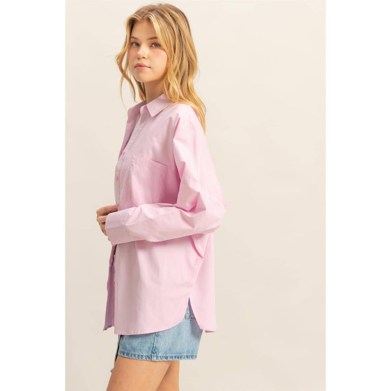 Long Sleeve Poplin Oversized Shirt | Pink