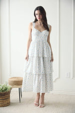Corset Ruffle Tiered Midi Dress | Blue