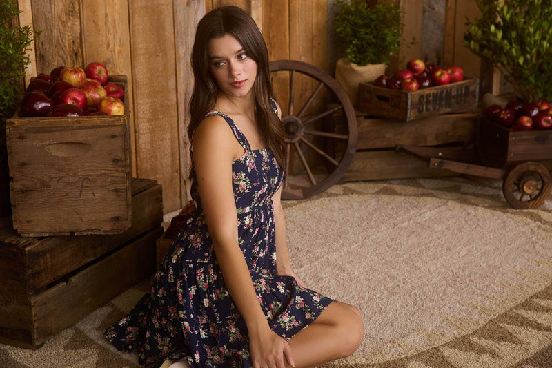Floral Sleeveless Tiered Mini Dress | Navy