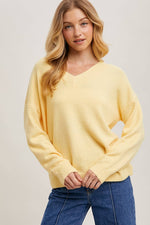 V-Neck Soft Knit Sweater Pullover | Lemonade