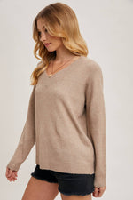 V-Neck Soft Knit Sweater Pullover | Latte