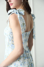 Floral Tie Strap Ruched Detail Maxi Dress | Blue