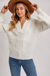 Split Neck Cable Sweater Pullover | Mocha
