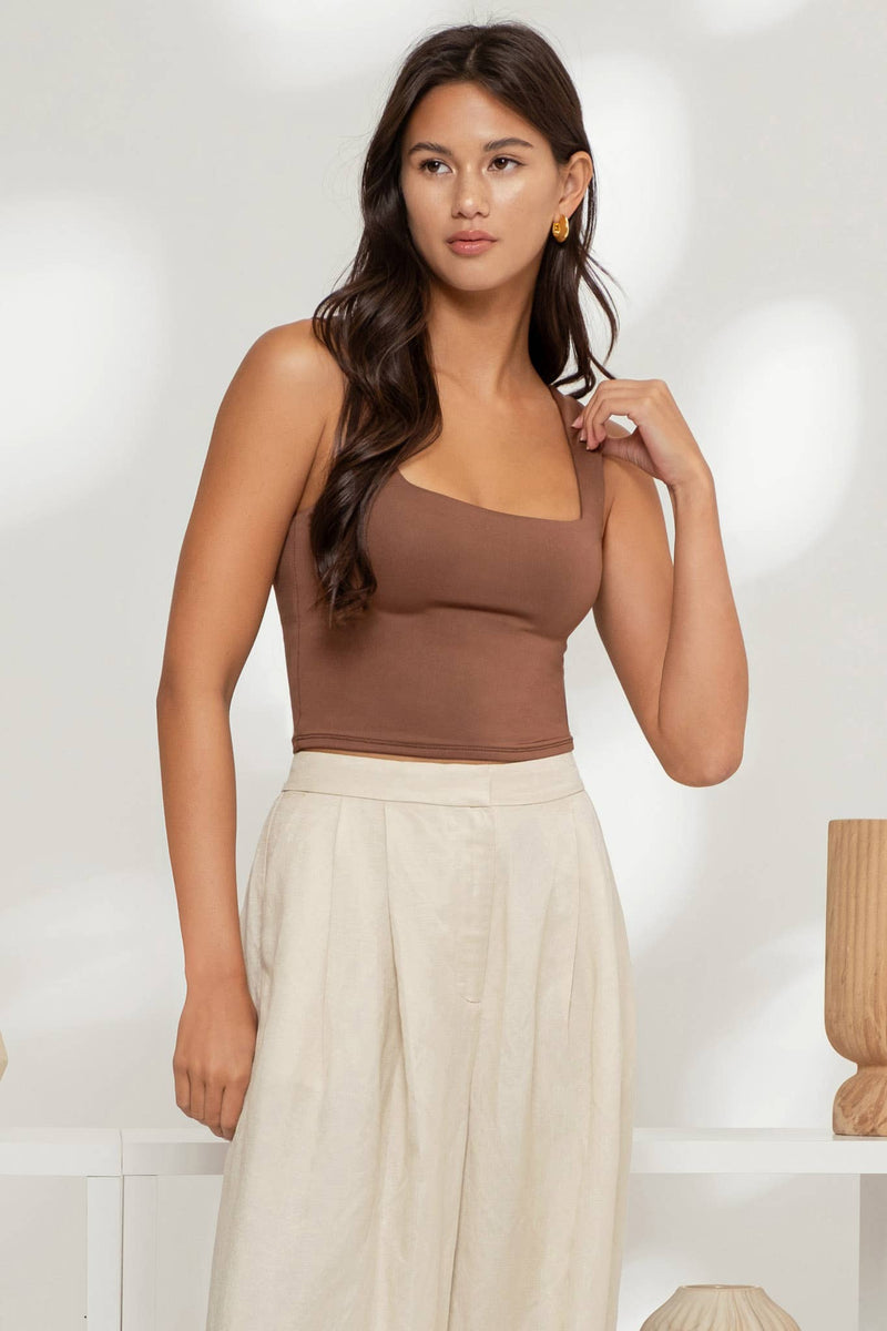 Reversible Cropped Square Neck Tank | Chocolate