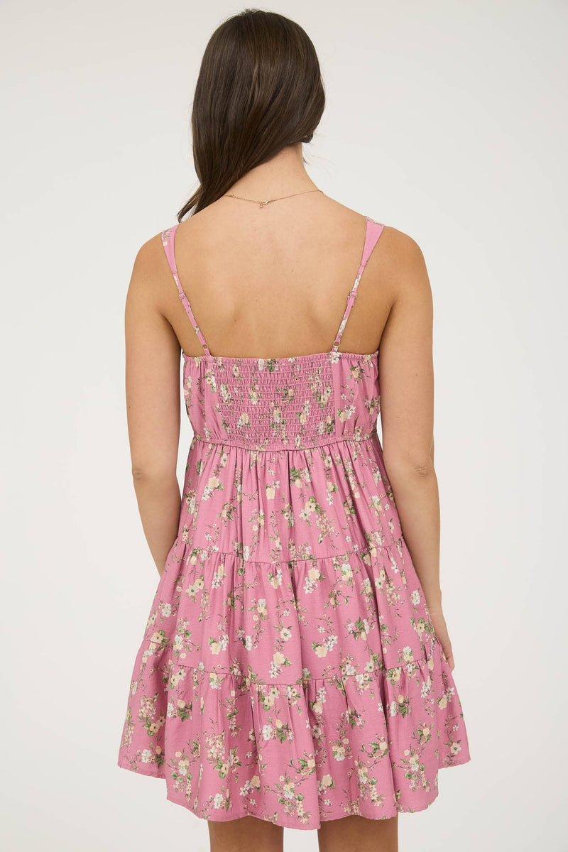 Floral Sleeveless Tiered Mini Dress | Dusty Fuchsia