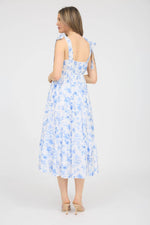 The Lindsay Floral Tie Strap Tiered Midi Dress | Blue