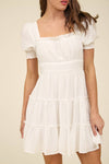 Square Neck Smocked Detail Tiered Mini Dress | Navy