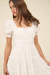 Square Neck Smocked Detail Tiered Mini Dress | Navy