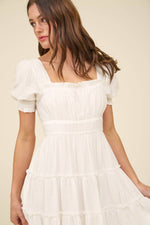 Square Neck Smocked Detail Tiered Mini Dress | Navy