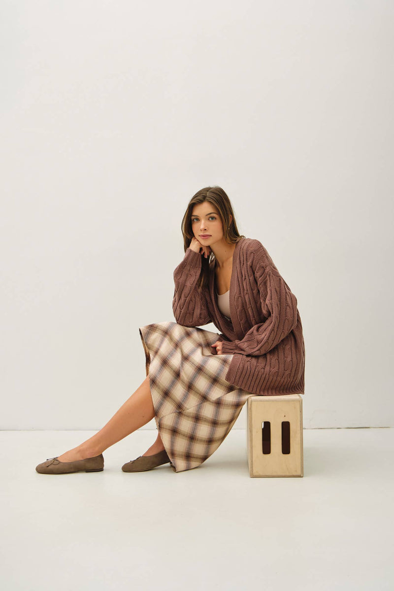 Chunky Cable Knit Cardigan | Chocolate