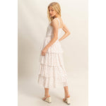 Ditsy Floral Print Smocked Tiered Dress | White