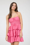 Ruffle Tiered Spaghetti Strap Mini Dress | Pink