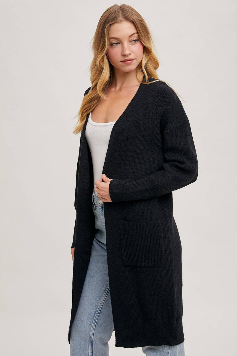 Ribbed Open Front Cardigan | Black