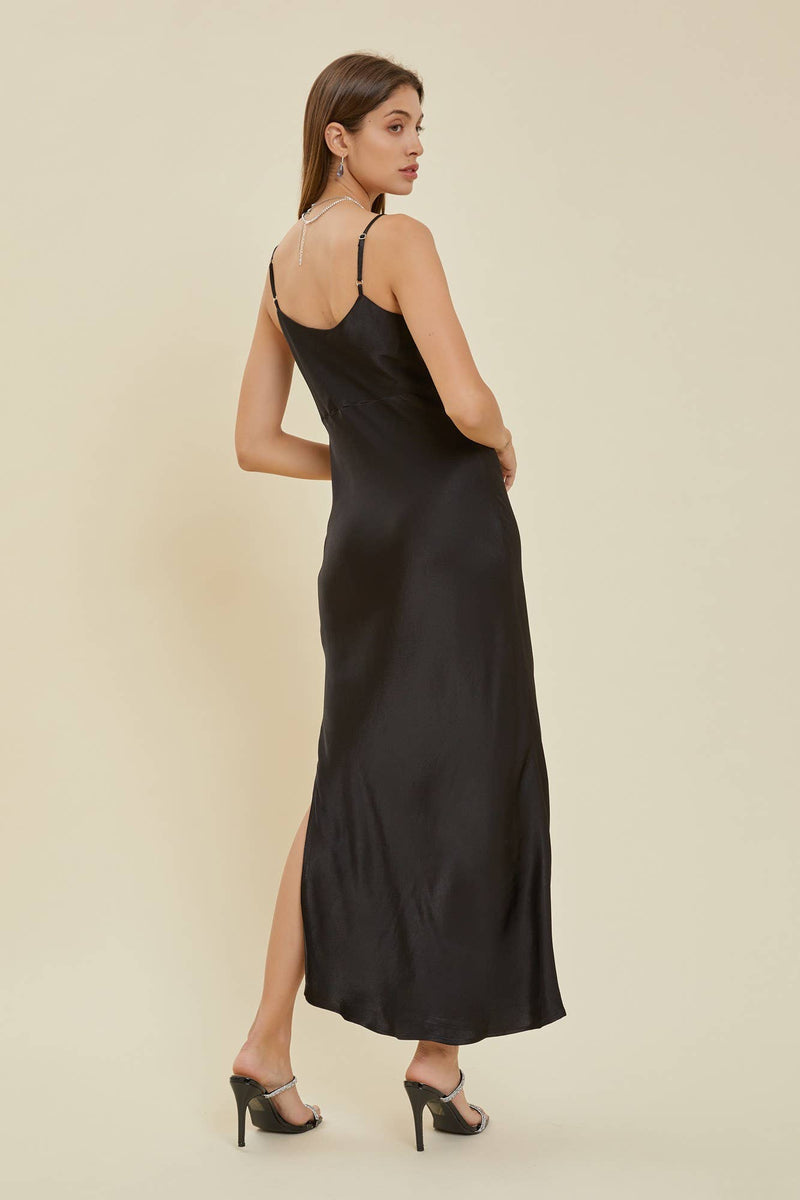 Cowl Neck Slip Dress | Black