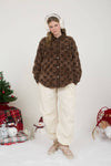 Checkered Faux Fur Button Shacket | Dark Brown