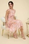 Floral Smocked Ruffle Detail Tiered Maxi Dress | Pink