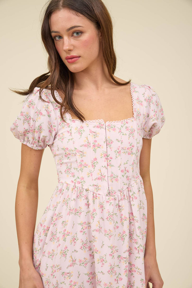 Floral Lace Trim Hook Mini Dress | Pink