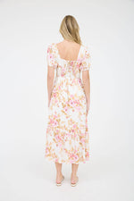 Floral Print Puff Sleeve Midi | Pink