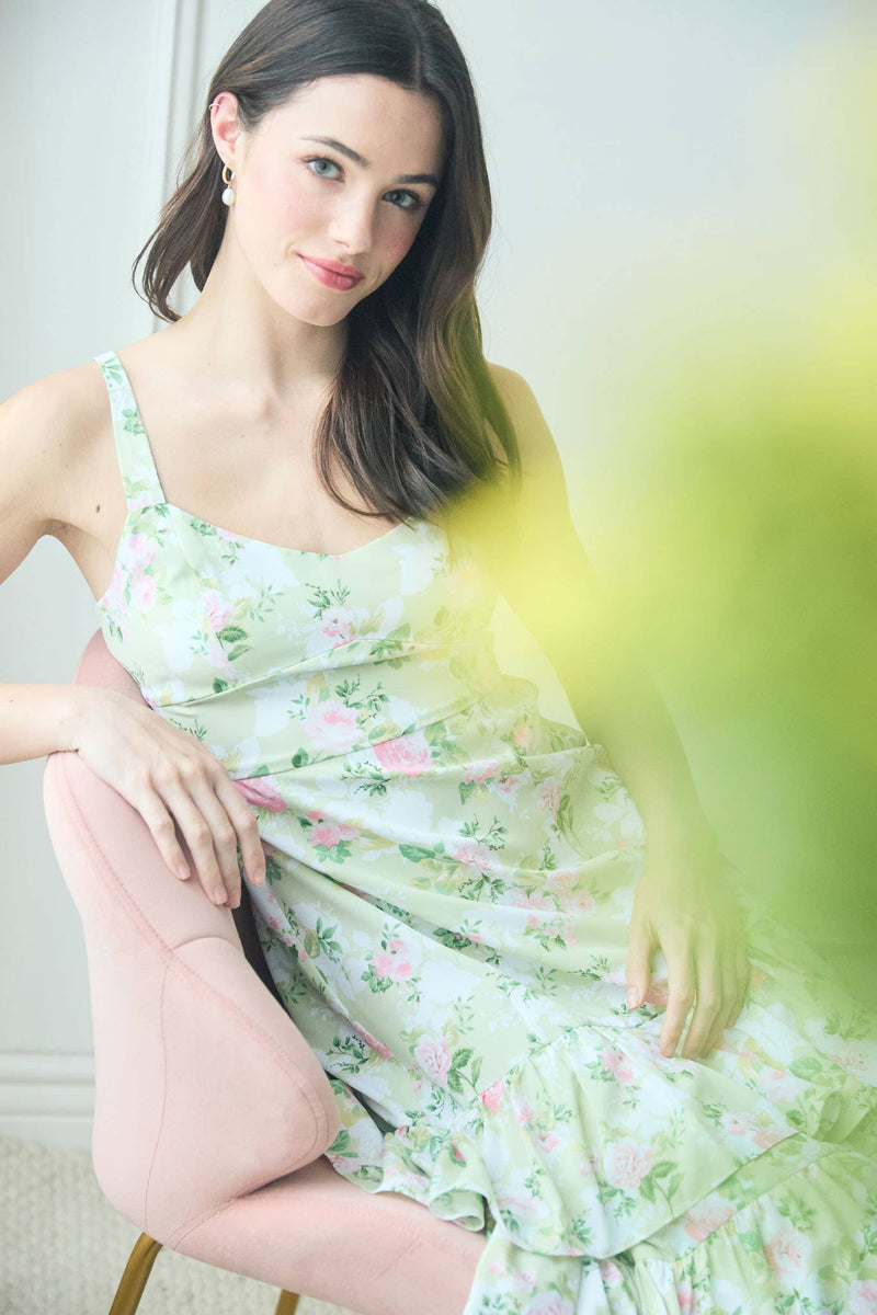 Floral Tiered Ruffle Midi Dress | Mint