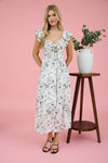 Floral Sweetheart Front Tie Midi Dress | Black