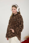 Checkered Faux Fur Button Shacket | Dark Brown