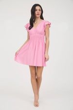 Josephina Shirred Waist Ruffle Sleeve Mini Dress | Pink