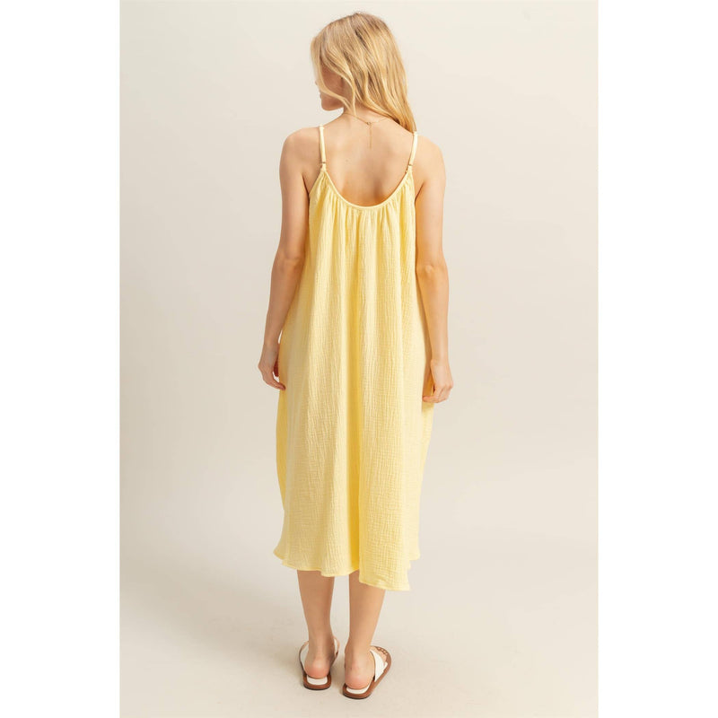 Shirring Neckline Sleeveless Dress | Yellow