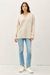 Oversized V-Neck Sweater With Raw Seam | Natural