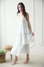 Corset Ruffle Tiered Midi Dress | Blue