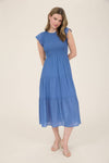 Smocked Tiered Midi Dress | Dusty Blue