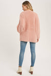 Fuzzy Knit Balloon Sleeve Jacket | Dusty Pink