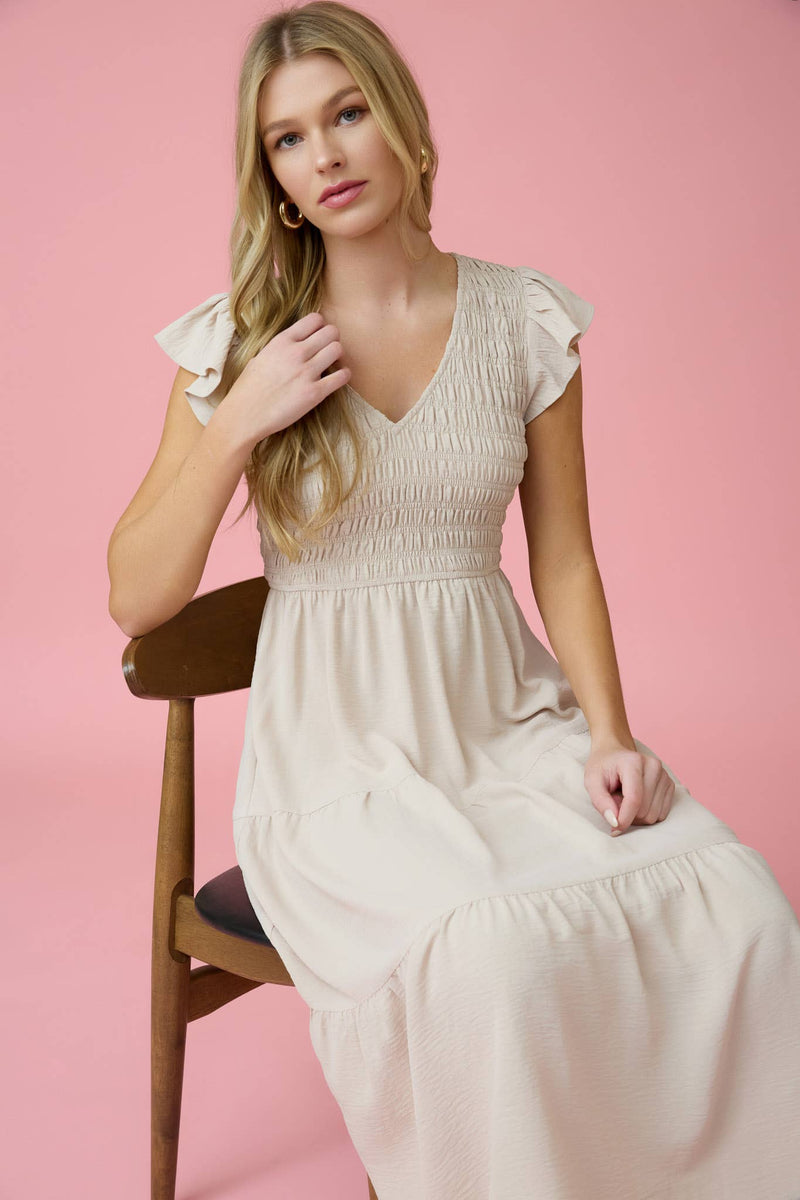 Flutter Sleeve Maxi Dress | Khaki